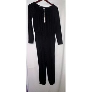 Max Studio Womens Jumpsuit Small Black Long Sleeve Drawstring Waist New With Tag